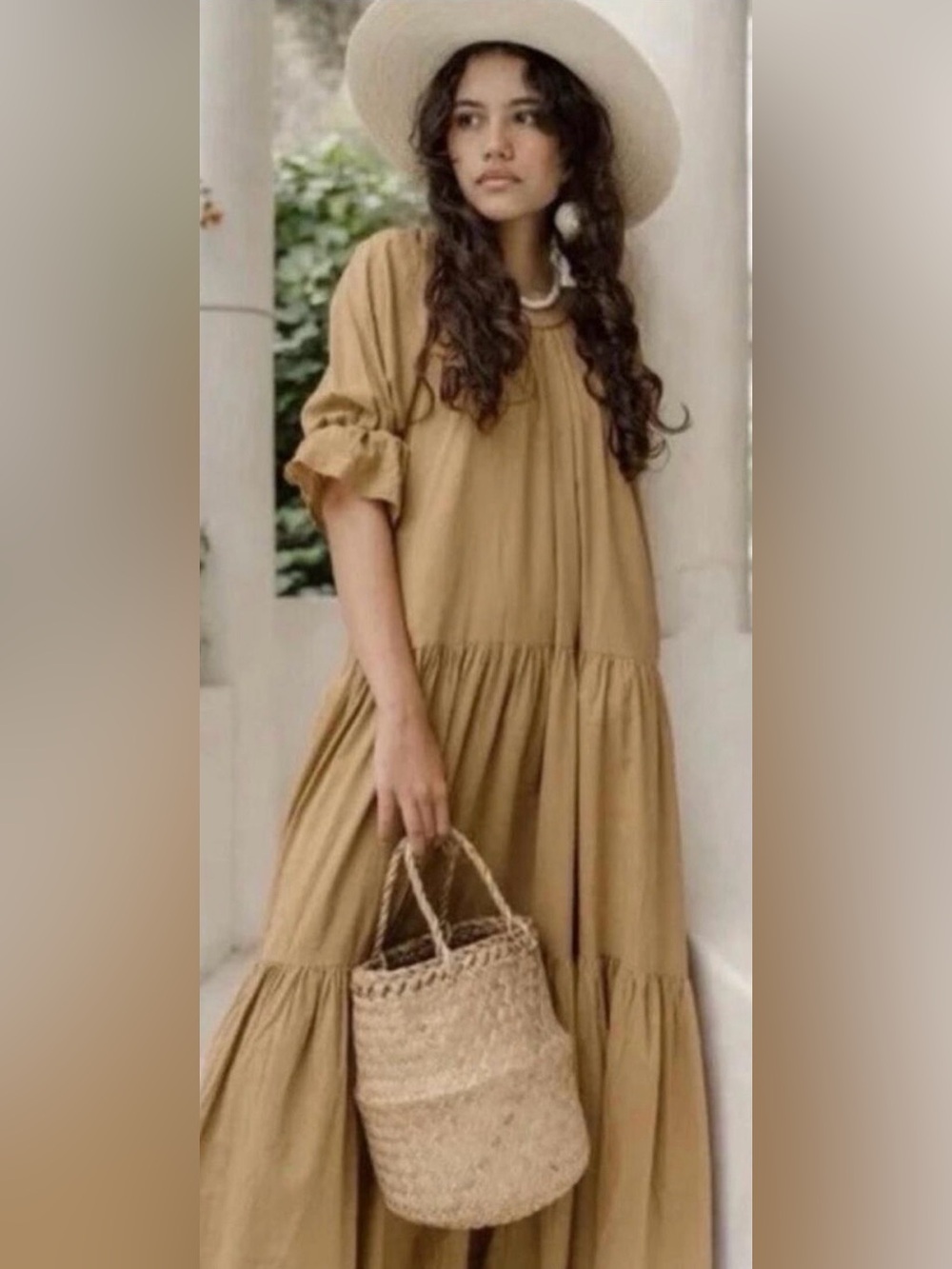 Daughters of India Sahara Gown Desert Tan Brown Cotton Maxi Dress Handmade L NWT